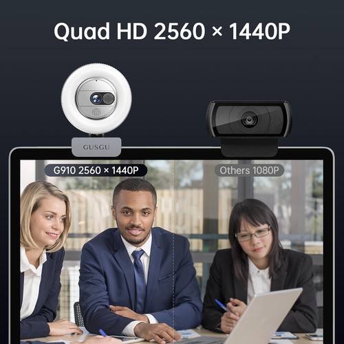 GUSGU G910 2K Quad HD Webcam for PC, with Microphone & Light & Privacy Cover - Bild 2 von 4