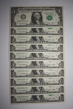 10 Consecutive Serial # US $1 DOLLAR BILLS Uncirculated in 10-Pocket PORTFOLIO