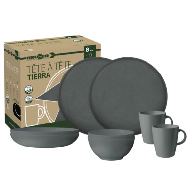 BRUNNER Campinggeschirr Set Tête-à-Têt RPET Tierra Camping Teller Schüssel 8 tlg