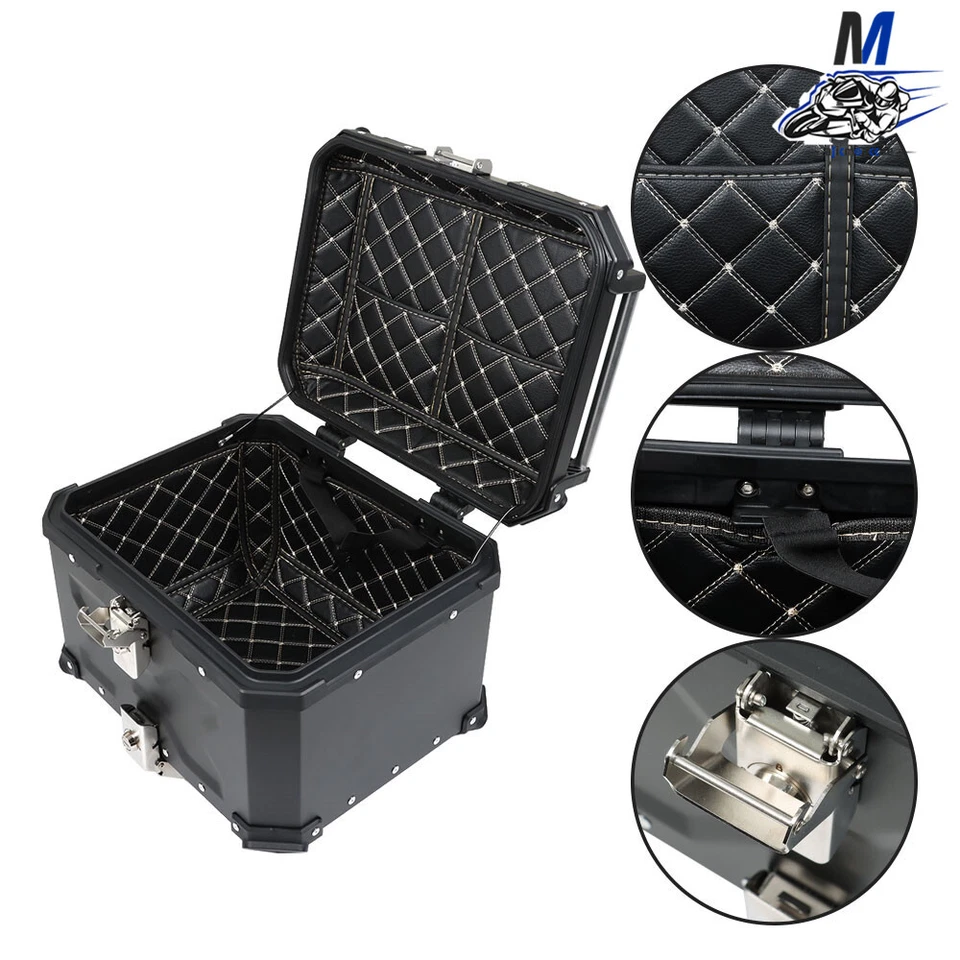 Caja Trasera Impermeable Scooter Maletero Almacenamiento Estuche Superior Negro 45L Equipaje Motocicleta Foto 3 de 4