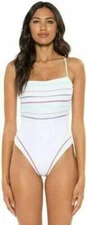 Soluna Swim Medium Total Eclipse White X-Back One Piece Swimsuit $118 NWT M