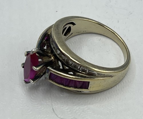 Cocktailring Zales Gold über Sterling Vermeil Rubin rosa fuchsia Marquis-Schliff - Bild 13 von 16