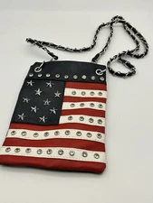 American Flag Stars & Stripes Crossbody Handbag Women Purse USA Chain link Strap