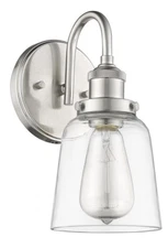  Nickel 1 Light Bathroom Wall Sconce Industrial Mid-Century Lighting Fixture New