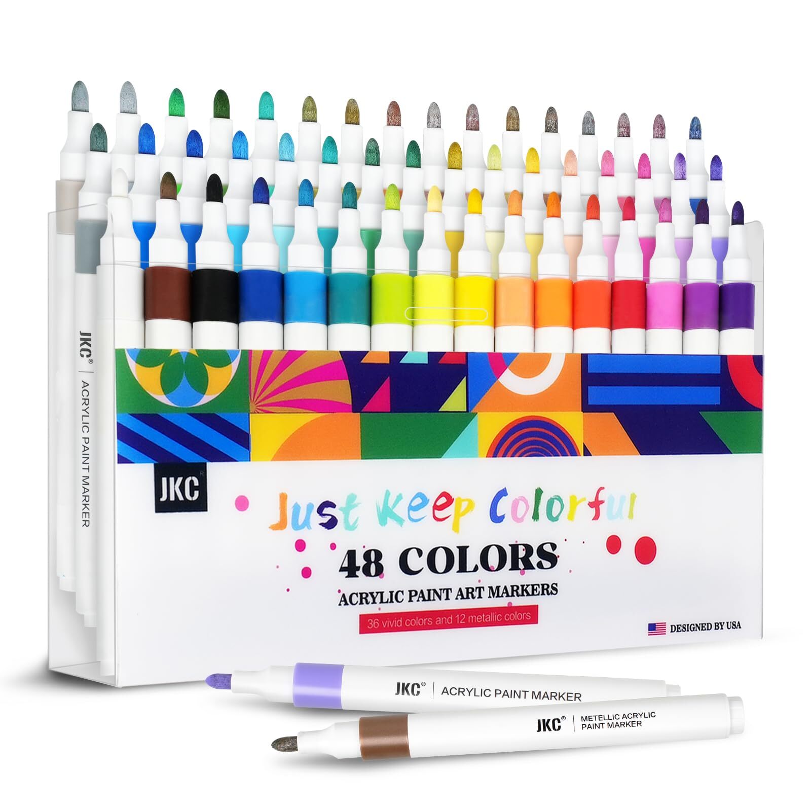 48 Colors Acrylic Paint Markers Set, Acrylic Paint Pens with Medium Tip for A...