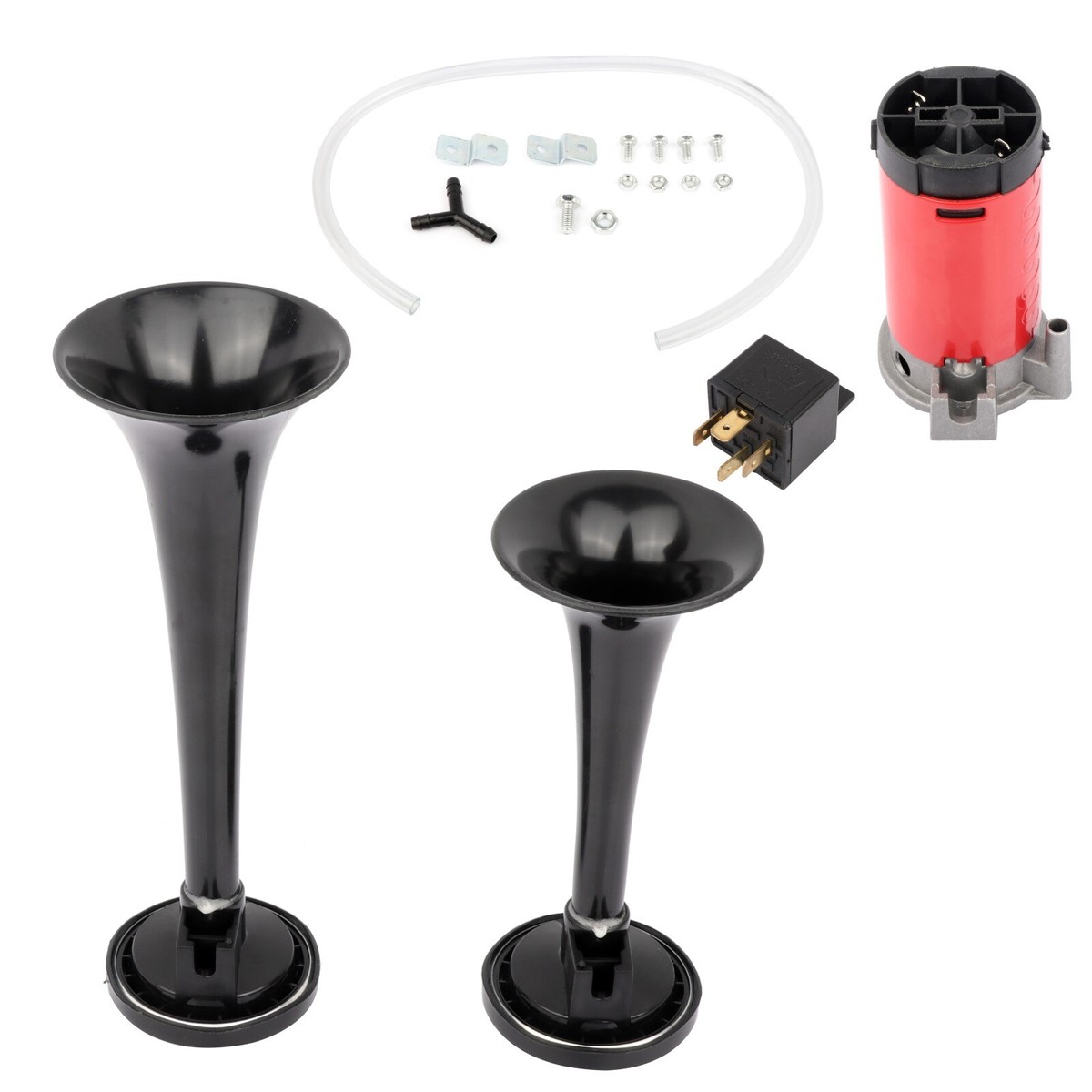 12V Air Horn Compressor For Truck & Car - Red Trumpet Horn Kit, Easy Installation