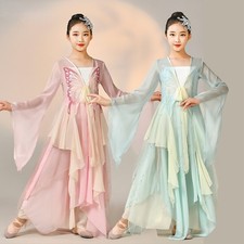 Classical Dance Costume Modern Hanfu Outfit Loose Fairy Long Dress Girls Yangko