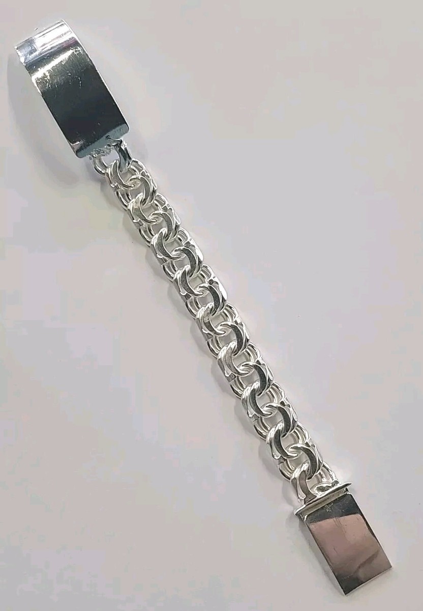 刻印有り SILVER 925 BRACELET 925 Sterling Silver Chino Link ID Bracelet Plain Frame 97g