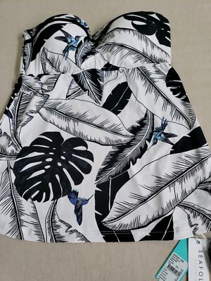 NWT Seafolly Women's Palm Beach Trapeze Singlet, Black, US 8, Removable straps