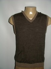 NEW WT KENNETH ROBERTS V-NECK VEST SIZE M 100 MERINO WOOL BROWN STRIPED 565