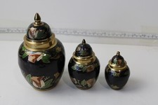 Vintage Lot of 3 Ginger Enamel Brass Urns Q