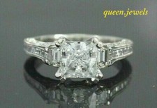 2.85CT Princess Cut Diamond Lab Created Engagement Ring 14K White Gold Finish