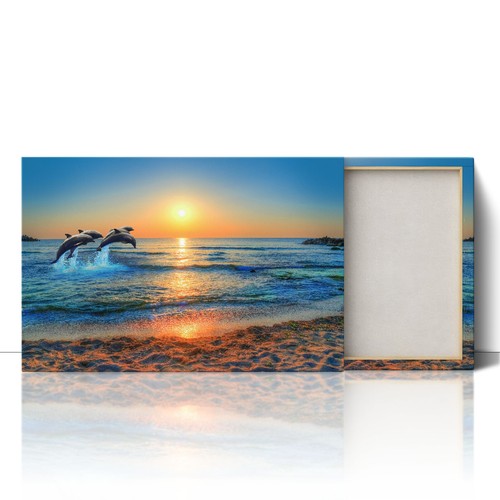 Dolphin Jumping Thailand Beach Canvas Print Picture Framed Wall Art Paper Sunset - Picture 19 of 23