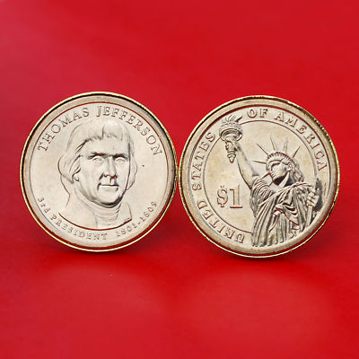 US 2007 Presidential Dollar BU Unc Coin Cufflinks - Thomas Jefferson (1801-1809)