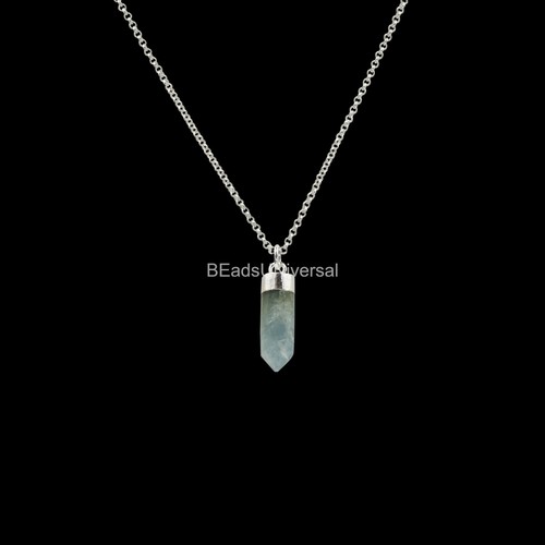 Natural Aguamarina Lápiz Punto Forma Colgante 925 Collar de Plata de Ley - Imagen 3 de 6