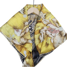 100 Silk 41" large Square Scarf Women Shawl Wrap floral yellow brown HD87-10