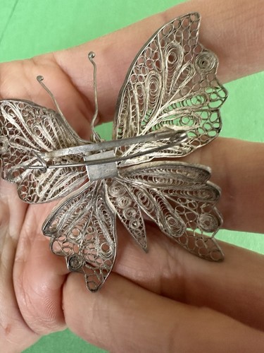 Silver Filigree Butterfly Brooch Spun Rolled Vintage Stunning Pin - Picture 8 of 12