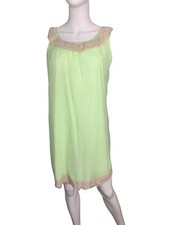 Vintage Chiffon Nightgown Medium Lime Green Double Nylon Chiffon Lace 1960s