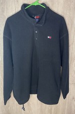 Vintage Tommy Hilfiger 1/4 Snap Fleece Pullover Sweatshirt Black Flag Logo XL
