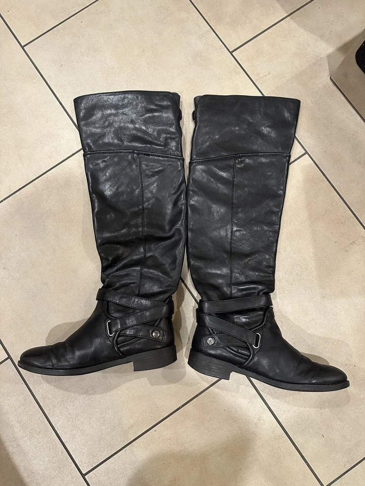 Botas de cuero rebelde de lujo con cremallera sobre la rodilla talla 36 Foto 3 de 4