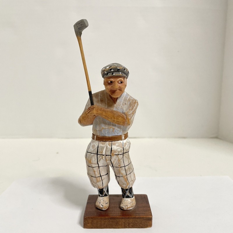 Vintage Hand Carved Wood Golfer