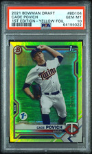 2021 Bowman Draft Cade Povich 1st Edition Yellow Foil /75 PSA 10 1st Bowman