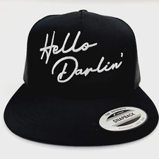 Hello Darlin' Black Hat Cap Embroidered Flat Bill Mesh Snapback Direct Embroider