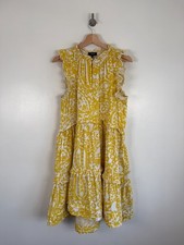 Me+Em Dress Size Uk 14 Yellow Floral A Line Ruffle Cheesecloth Tiered Swing