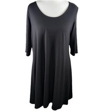 Eileen Fisher Dress Women Sz M Black Half Sleeve Minimalist Stretch Knee LBD