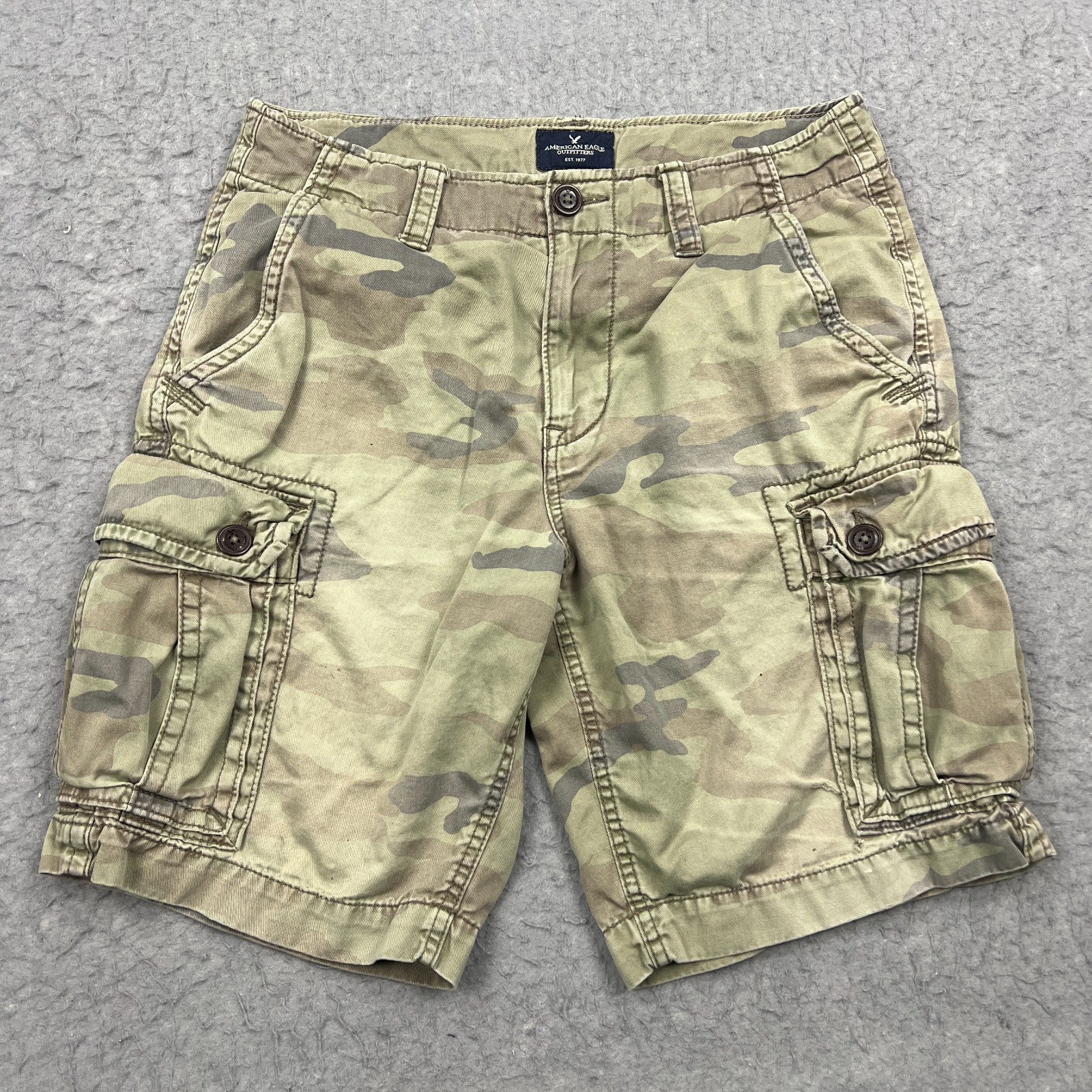 American Eagle Camo Cargo Shorts Men's 32 Multi Canvas Military Loose Skater 10