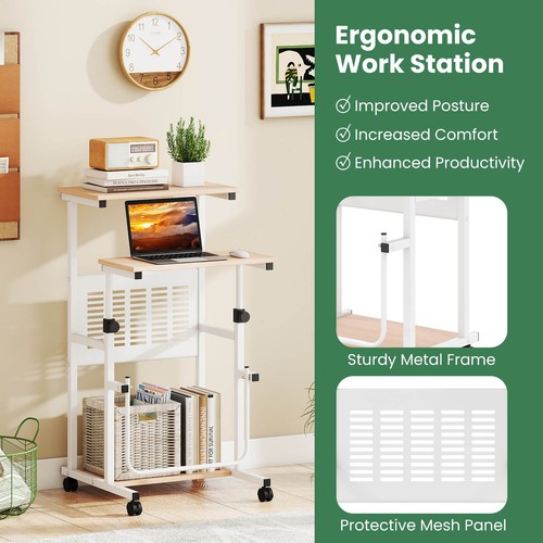 Mobile Stand Up Desk Height Adjustable Computer Standing Desk w/wheels &Footrest - 第 10/11 張圖片