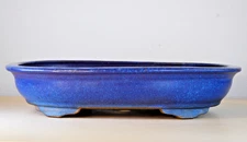 Japanese Bonsai Pot Tokoname SHUHO 13.2"(33.6cm) Blue Glazed Oval Y981