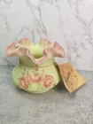 Fenton Burmese Hand Painted UV Yellow Pink Uranium Signed Roses Ruffled Vase