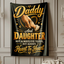 Father Daughter Holding Hands Coral Fleece Blanket Gold Lettering
