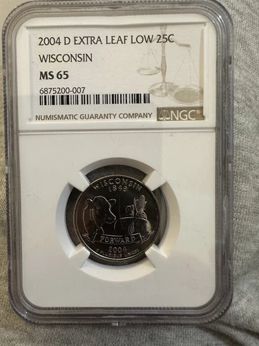 2004 D Extra Low Leaf Wisconsin Quarter Variety NGC MS 65