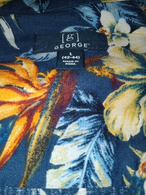 George Hawaiian Short Sleeve Button Shirt Men Lg Blue Floral NWT