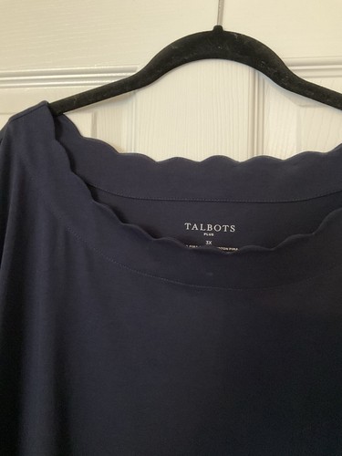 NWT Talbots Blue Cute Scalloped Sz 3x Cotton Blouse - Picture 2 of 2