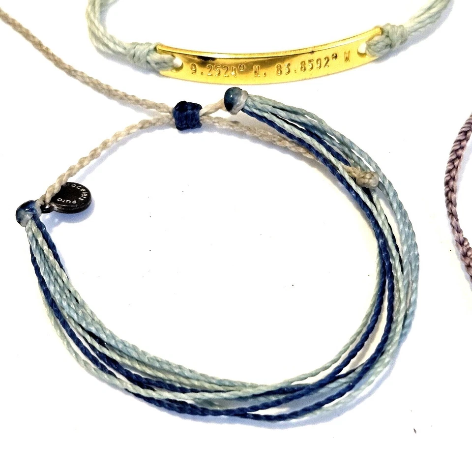 Pura Vida 8 件装可调节绳手链粉色紫色蓝色滑动闭合 — 第 2/4 张图片