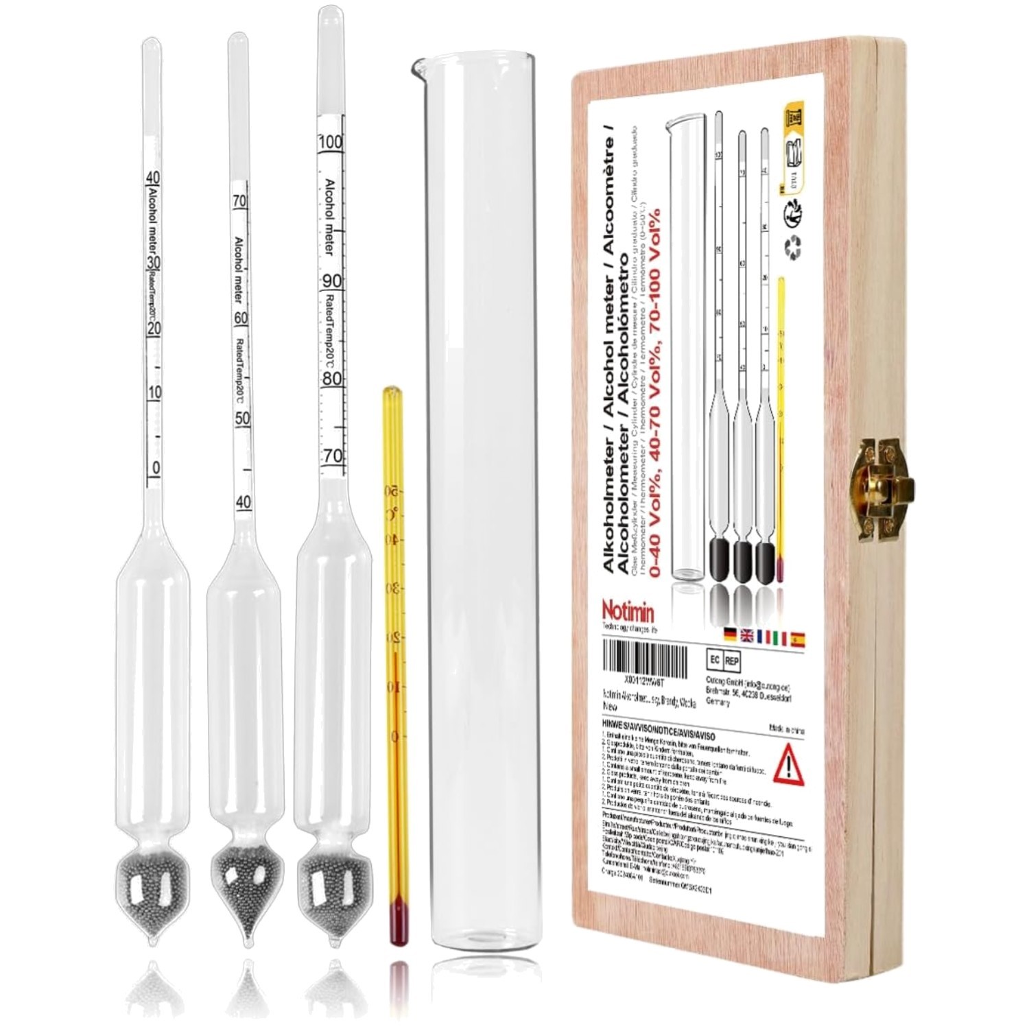 Alkoholmeter Set 3 Stück 0-100 Vol% mit Glaszylinder Spirituosen Messgerät