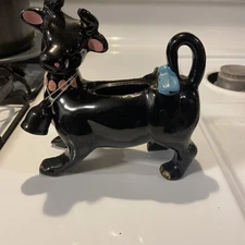 Vintage Thames Redware Sugar Bowl Cow Bull Cold Painted with Bell Missing Lid 