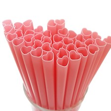 100pcs Heart Shaped Pink Straws Disposable Drinking Cute Straw Individually W...