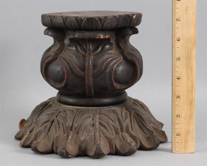 Small Antique Hand Carved Wood Architectural Carving Fragment Pedestal Plinth NR