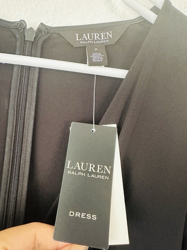 NWT Lauren Ralph Lauren Belted Stretch Jersey Surplice Black Dress Size 6 - Picture 8 of 9