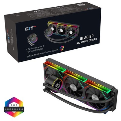 CiT Pro Glacier 360mm Intel AMD AIO Kühler schwarz 3x120mm ARGB Lüfter Temp Display