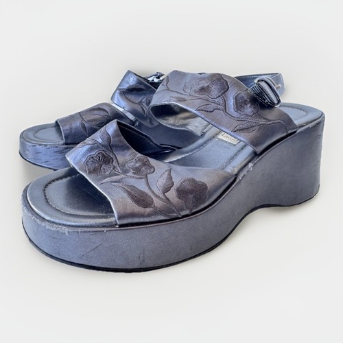 Vintage 90s Y2K MIA Floral Wedge Strap Platform Chunky Sandals Shoes * Flaws - Picture 5 of 14