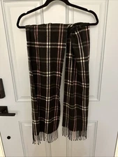 Cejon Plaid Scarf 70" x 11" Fringed Acrylic Made in Italy Black Pink White