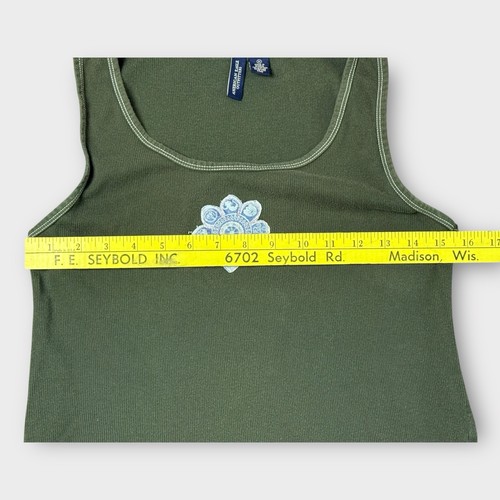 Vintage Y2K American Eagle Olive Green Tank Top Blue Patch Indie Sleaze M Boho - Picture 6 of 8
