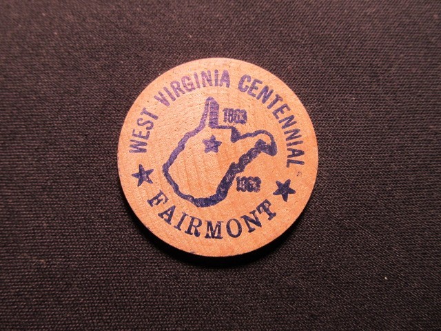1963 Fairmont, West Virginia Wooden Nickel Token - WV Centennial Wooden Coin -V2