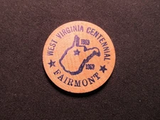 1963 Fairmont, West Virginia Wooden Nickel Token - WV Centennial Wooden Coin -V2