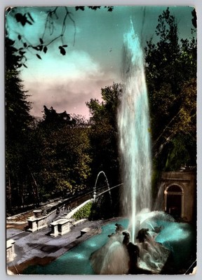 Tivoli Villa d'Este Dragon Fountain Italy RPPC Hand Colored Postcard